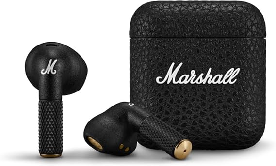 Marshall Minor IV True Wireless Bluetooth Earbuds - 30+ Hr Playtime with Charging Case | Microphone for Calls | IPX4 Water-Resistant Design - Black