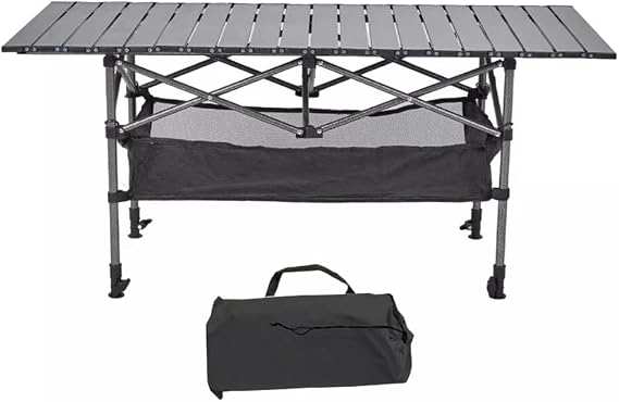 4ft Folding Camping Table, 120cm x 55cm Aluminum Picnic Table with Adjustable Height, Camping Table with Storage Net and Bag,Portable Table for Outdoor, Travel, Picnic, Camping