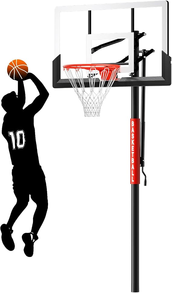 G GX9 In-Ground Basketball Hoops 7-10ft Adjustable with Crank, Outdoor Inground Basketball Goal System with 45-54 Inch Shatterproof Backboard