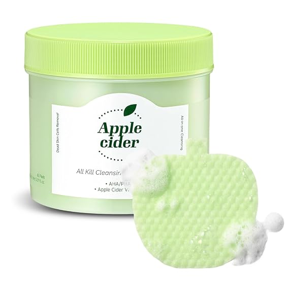 Ariul Apple Cider All Kill Cleansing Bubble Pad Exfoliating Wipe-Off Face Cleanser, Pore & Dead Skin Care, Korean Skincare (60 Pads)