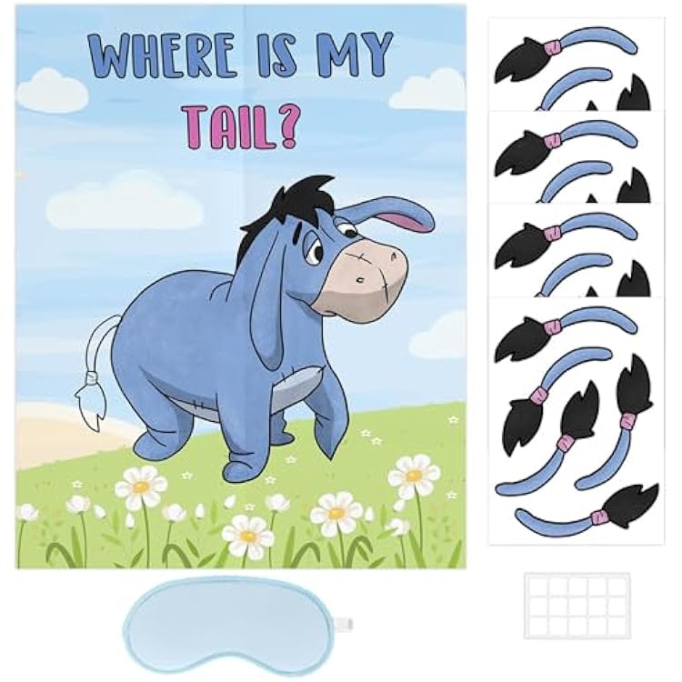 Winnie Party Games Pin The Tail Game, Birthday Party Games Set, Pin The Tail on The Donkey Poster with 20Pcs Tail Stickers, Baby Shower Games Pooh Birthday Supplies Party Decorations