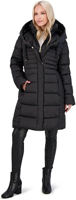 TAHARI Casey Fitted Puffer Coat for Women-Quilted Winter Coat with Bib