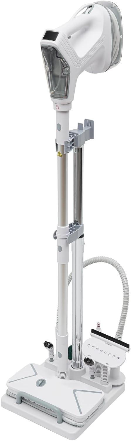 Steam Mop Cleaner 1300W Electric Steam Mop with Cord Wrap Box and Clean Kit, 2 Steam Levels Adjustable Handheld Steam Cleaner for Living Room Kitchen Bedroom White+Silver 120V 140C