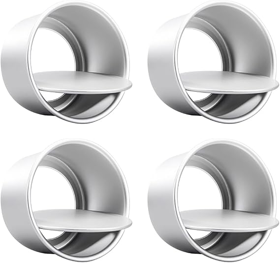 GSHLLO 4 Pcs 2 Inch Round Aluminum Alloy Cake Pans Small Circle Cake Tins Mini Silver Cheesecake Pans Removable Bottom Baking Moulds with Loose Base for Wedding Party