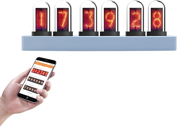 Nixie Clock IPS Clock, Display time/Set Alarm, Upload Pictures, Support Mobile Phone/Computer Control, Multiple dial Styles, Multiple Display Modes, can be Used for Gifts (Blue)