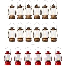 24pcs Brown/Red Mini LED Candle Lanterns, Flickering, Battery Operated, Tabletop Mount, Rustic Finish, Perfect for Weddings, Parties, Holidays