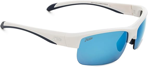 Hobie Eddy Polarized Rectangular Sunglasses, Satin White Frame/Cobalt Mirror Lens, 63MM