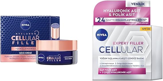 NIVEA Cellular Expert Lift Gelişmiş Yaşlanma Karşıtı Gece Yüz Kremi 50 ml + Nivea Hyaluron Cellular Fıller, Sıkılaştırıcı Yaşlanma Karşıtı Gündüz Kremi Spf 30 50 Ml