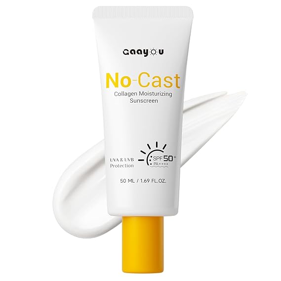 No Cast Moisturizing Sunscreen SPF50 PA++++ Collagen Facial Sunscreen Korean Sunscreen with Hyaluronic Acid, Oil Free, No White Cast Natural Sunscreen for All Sensitive Skin Type