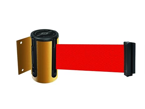 Tensabarrier 896-STD-35-STD-NO-R5X-C Wall Mount Unit with Retractable Barrier, Yellow, 7.5' No Custom Red Webbing Standard Belt