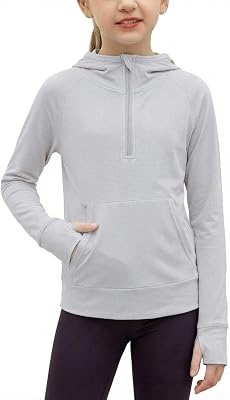 Yesfashion Kid Girls Lightweight Sun Protection Hoodie Shirt Half-Zip Active Athletic Top with Thumbholes 413Y