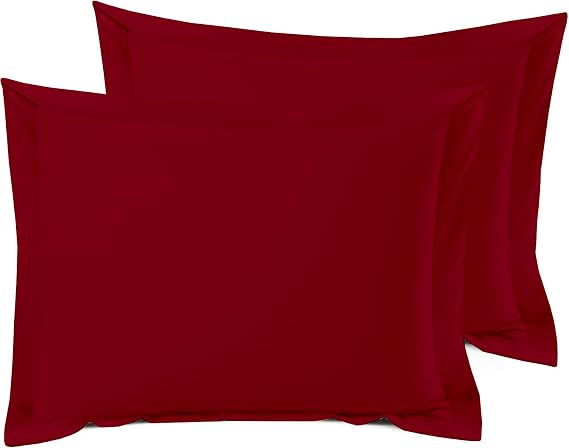 Queen Square Pillow Shams Set of 2 Burgundy Hotel Quality 100% Egyptian Cotton Pack of 2 Queen 20x30 Burgundy Pillow Shams Cushion Cover, Super Soft Decorative.