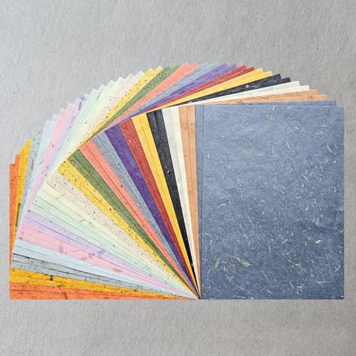 Assorted A4 Mix Leaf & Flower Mulberry Paper Set 40 Sheets | Premium Decorative Paper for Scrapbooking, Card Making, Collage, Mixed Media Crafts, and DIY Projects