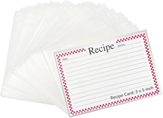 BeeSpring Recipe Card Protectors Recipe Card Covers Clear Vinyl Kitchen Plastic Recipe Sheet Protectors Card Page Protectors Kitchen Accessories, 3 x 5 Inch Set of 100