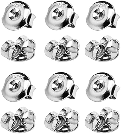 DELECOE 6 Pairs 925 Sterling Silver Hypoallergenic Earring Backs Replacements, 18K White Gold Plated Secure Push Earring Backs for Studs, 5mm