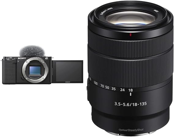 Sony Alpha ZV-E10 APS-C Mirrorless Interchangeable Lens Vlog Camera (Pivoting Screen for Vlogging, 4K Video, Real-Time Eye Auto Focus) Black & SEL18135, E 18-135mm F3.5-5.6 OSS E-Mount Lens