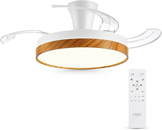 DUPI Ceiling Fan with Power Air LED Light | Silent DC Motor | Summer and Winter Function | 6 Speeds | Programmable | Retractable Blades | Remote Control | Ø 50 cm | Wood [Energy Class E]