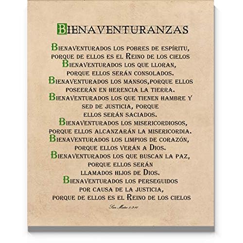 Beatitudes Spanish Wall Art, 11x14 Un framed Print - Sermon on the Mount Prayer, Matthew 5, Las Bienaventuranzas Biblical Wall Decor for Home, Ideal for Spiritual or Religious People