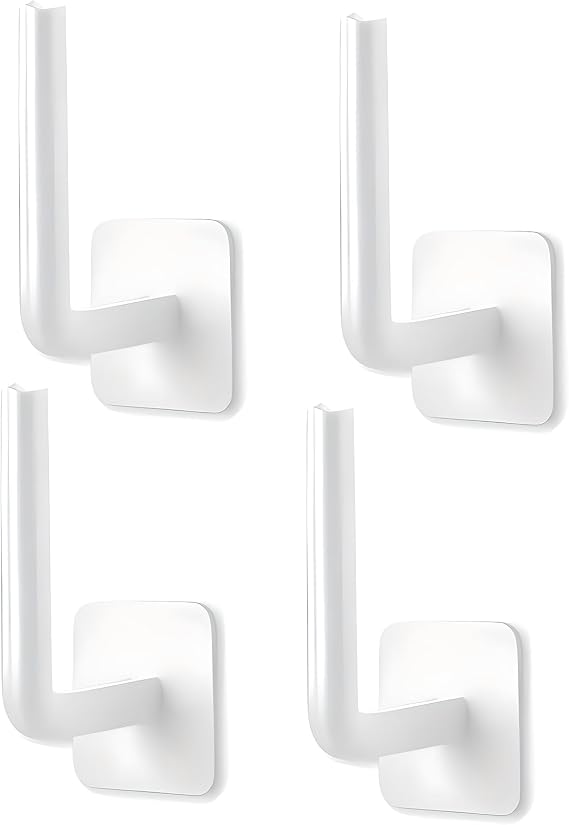 4 Pcs Curtain Holders, Self-Adhesive Hooks, L-Shaped Curtain Holdbacks, No Drill Curtain Pull Backs for Kitchen Living Room Office (White)