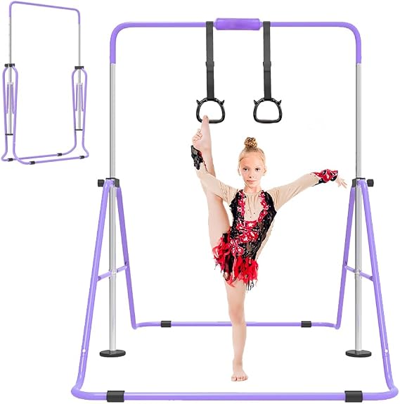 ZUETK Expandable Gymnastics Bar for Kids, Folding Adjustable Height | Junior Training Kip Bar, Folding Gymnastic Horizontal Bars Monkey Bar, Home Gym Equipment for Kid Gymnasts, Child, Girl, Boy