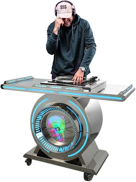 Ultra Portable DJ Table Stand with LED Ambient light,Stainless Steel DJ Booth Luminous Portable bar Counter with 3D LED Screen For Nightclub,Parties,Rental Business.