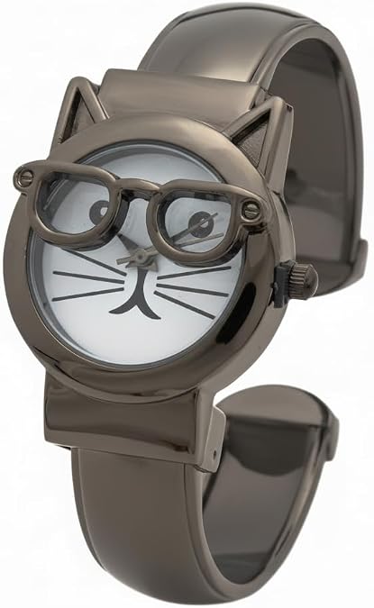 Collections Women's 29mm Case Cat Glasses Dial Cuff Bangle Watch