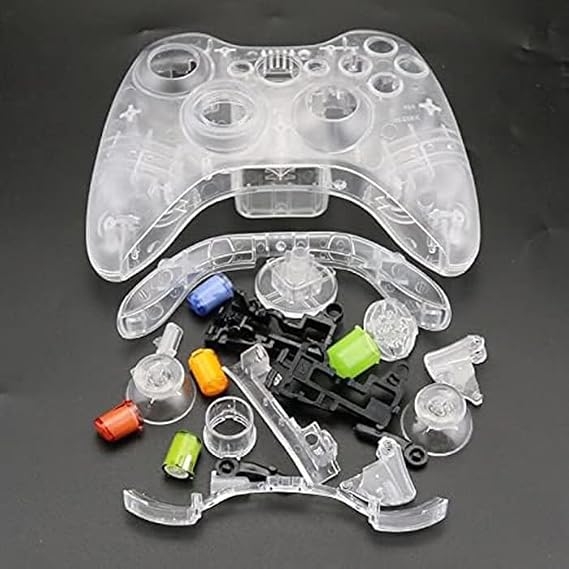 Housing Case Shell & Full Buttons Conductive Pad for Microsoft Xbox 360 Wireless Controller Gamepad Protective (Clear)