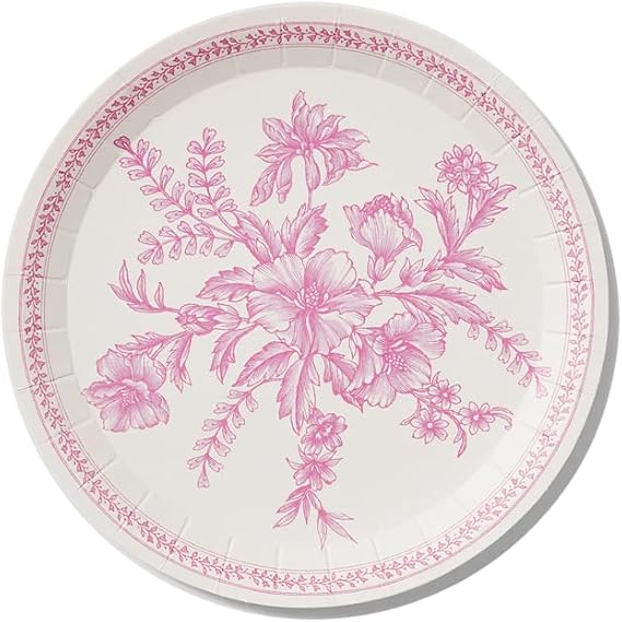 Coterie Pink Floral Paper Plates (Set of 10 Small plates) - Pink and White Paper Plates For Bridal and Baby Shower, Garden Party, Birthday Party - Floral Paper Plates | 7.25 Fancy Paper Plates