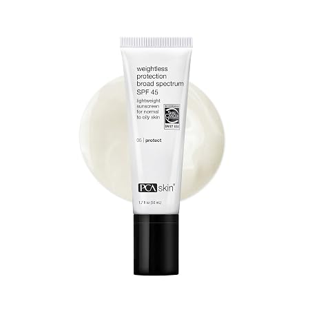 PCA SKIN Weightless Protection Broad Spectrum SPF 45 - Oil-Free Hydrating Face Sunscreen with 8.4% Zinc Oxide for Acne-Prone/All Skin Types (1.7 fl oz)