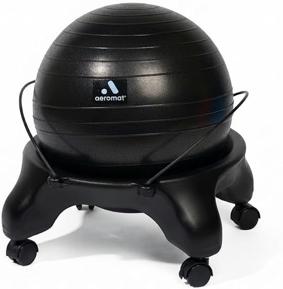 Aeromat Adjustable Active Sitting Exercise Ball Chair, Spine Support, Office Chair for prolonged Sitting, Lockable Wheels