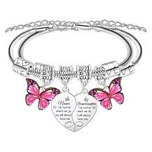 BESPMOSP 2PCs Nana Granddaughter Heart Matching Bracelet for Women Nanny Gifts from Granddaughter Birthday Gifts for Nana Bracelet Butterfly Charm Bracelet Jewelry Gifts