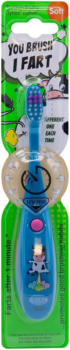 Fartbrush – Kids’ Toothbrush with Hilarious Fart Sounds | Encourages Brushing with Fun Noises | Soft Bristles, 1-Min Timer, Perfect for Toddlers & Children (Blue Cow, One Size)