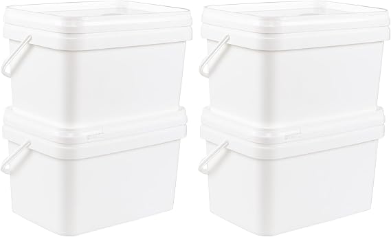 3 Gallon Plastic Utility Industrial Pail with Handle, 4-Pack, White