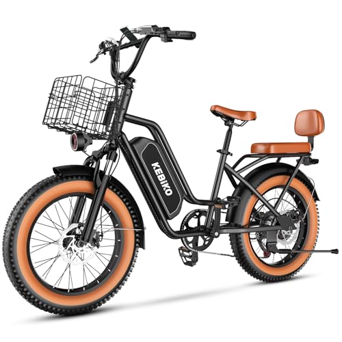 2 Seater Electric Bike, 48V 20AH960WH Large Removable Battery, 1300W Peak Motor, 20x 4.0 Fat Tire Ebike for Adults, 80Miles Max,30MPH, City Couple E Bike for All Terrain