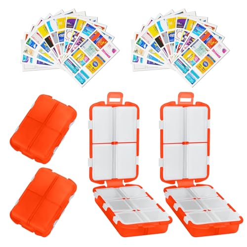 2PCS 7-Day Pill Organizer with Labels Travel Pill Case, Daily Medication Organizer | Compact & Secure | Fits in PocketPurse 3.7 x 2.4