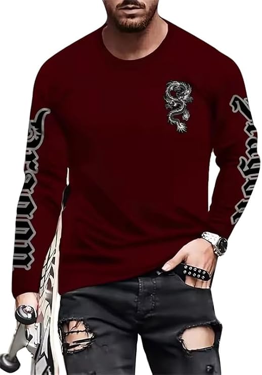 Men's T Shirt Longteng 3D Print Blouse Long Sleeve Tee Vintage Fashion Man Clothing Autumn Casual Gothic Pullover