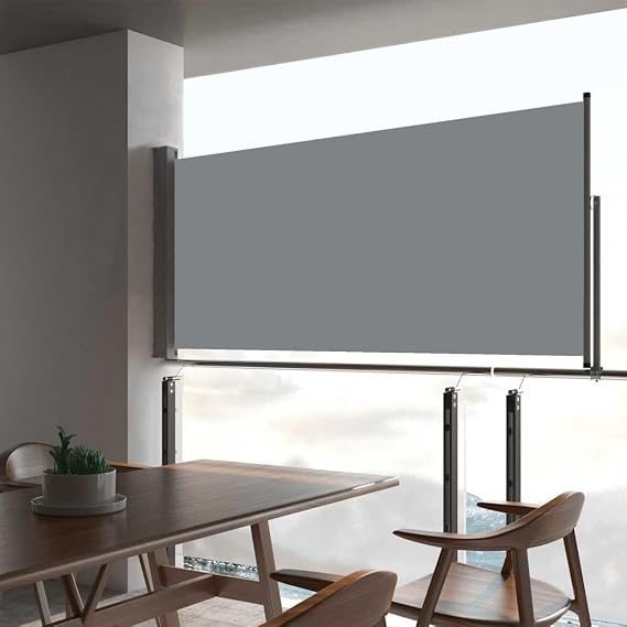 Retractable Side Awning 23.6x118.1 Inch Gray Privacy Screen for Patio Balcony Deck with UV-Resistant Fabric & Steel Frame