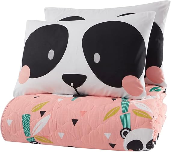 Hayvan Yatak Takımı, Tam/Çift Kişilik Yatak Örtüsü Seti, Panda Pembe Temalı Örtü, Çocuk Erkek Kız Çocuk Yatağı, (Tam/Kraliçe)