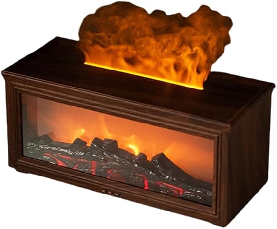 Fireplace Humidifier, Black, Bonfire, Aroma Diffuser, Empty Fire Prevention Function, USB Type-C Aroma Oil Compatible, Realistic Flickering Flame Dark Wood Grain Parallel Import