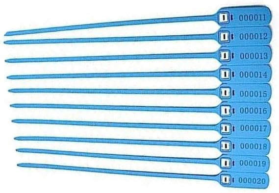 Security Plastic Seal SE - Pull Tight, Blue Color, 1000 pcs. 16 in. / 400 mm, Correlative Numbering & Barcode, Adjustable, Tamper Tags, Metal Insert, ...