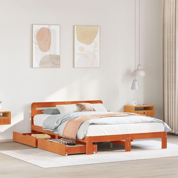 vidaXL Bed Frame without Mattress Wax Brown 150x200 cm King Size Solid