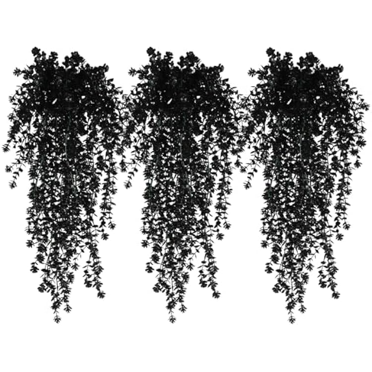 Black Hanging Flowers Faux Hanging Plants Black Artificial Hanging Plant Fake Greenery Faux UV Resistant Hanging Vines Plant for Indoor Outdoor Wedding Halloween Party Fall Wall Room Door Decor