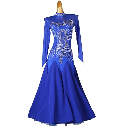JRUIA Womens Standard Ballroom Clothes Embroidery Waltz Dress Long Sleeves Modern Dance Wear for Professional Performance