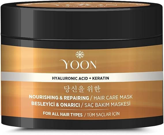 YOON Keratin & Hyalüronik Asit İçeren Saç Maskesi, Hasarlı Aşırı Yıpranmış Saçları 360° Yoğun Onarıcı ve Besleyici Saç Bakım Maskesi 250ml