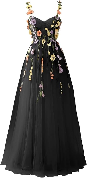 Fivsole 3D Floral Applique Prom Dresses Flower Tulle Long Wedding Formal Evening Gown