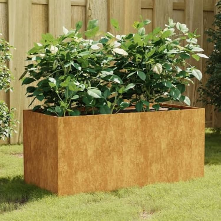 Corten Steel Raised Garden Bed Planter Box 31.5x15.7x15.7 Large Outdoor Elevated Planter for Vegetables Flowers Herbs Patio Balcony