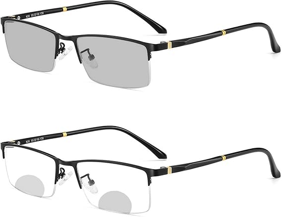 Transition Photochromic Rectangular Frame Bifocal Reading Glasses For Men Women Clear Sunglasses Readers UV400 (black, 0.00/+0 magnification)