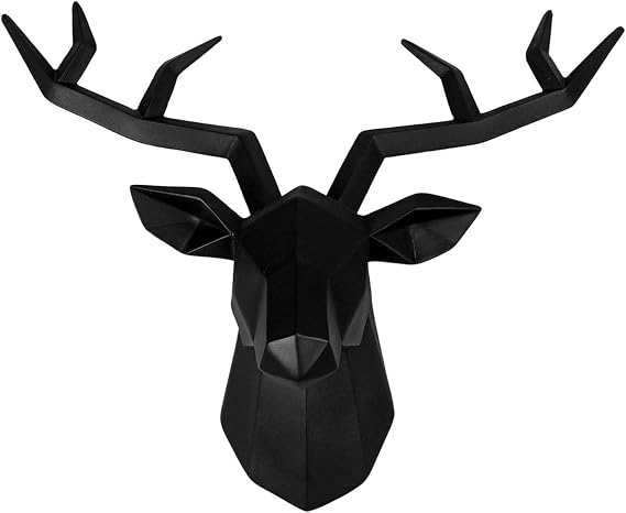Cuticate Deer Head 3D Wall Hanging Deer Object Wall Decor Animal Head Geometric Black Deer Antler Wall Decor Home Decor Wall Hanging Resin Fancy Crafts Housewarming Decoration Living Room Decor, Black