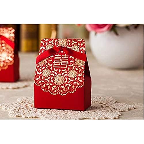 Zorpia 50 Pcs Shiny Glitter Sparkling gold flower chinese red wedding sweet box DIY Square Wedding Bridal Party Favor Candy Gift Boxes ZRA0168887Red