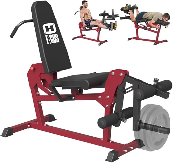 Leg Extension and Leg Curl Machine, Seated Leg Extension and Lying Leg Curl Machine for Home Gym, Leg Press Exercise Bench with Plate Loaded for Waist, Thigh, Home Gym Weight Machine